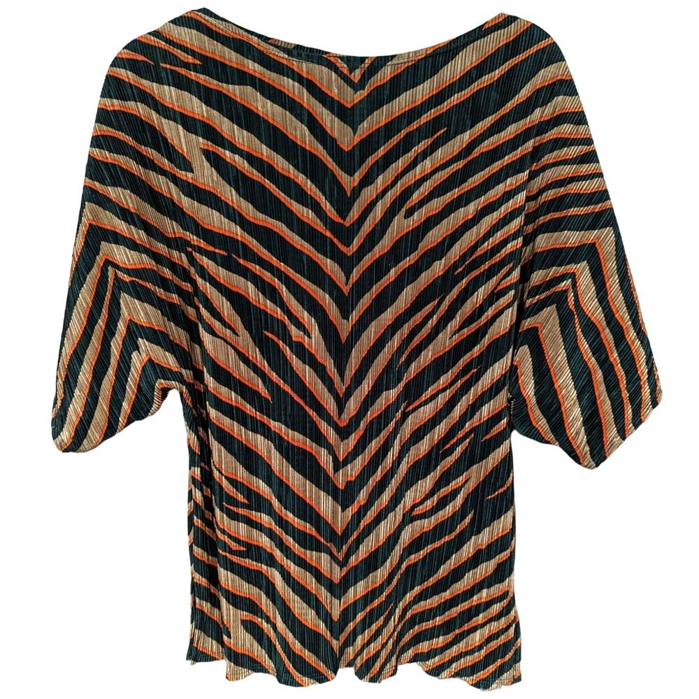 ASOS Topshop Tiger Crinkle Plisse Tee sz 8 Orange, Brown and Black Doleman Slve